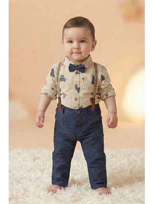 Cattac Kids %100 Pamuklu Erkek Bebek Lacivert Pantolonlu Araba Desenli 4'lü Takım