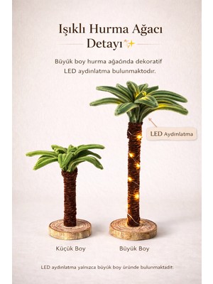 Waxera 2’li El Yapımı Hurma Ağacı Dekor Seti LED Işıklı Ramazan Sofrası Masa Üstü Ev Dekoru