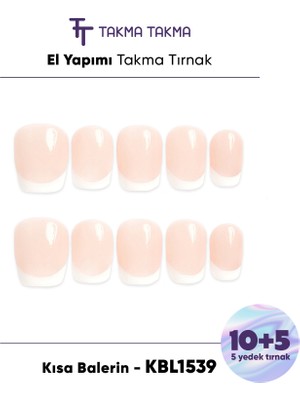 Takma Takma 15'li Ten Rengi Kısa Balerin KBLK1539FK Tekrar Kullanılabilir El Yapımı Protez Takma Tırnak Ten Rengi-L
