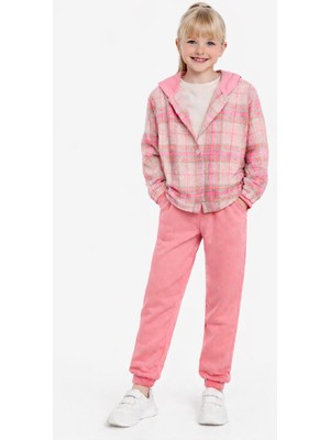Rapapa Kız Çocuk Ekose Kapüşonlu 3’lü Takım Pembe  – 4140