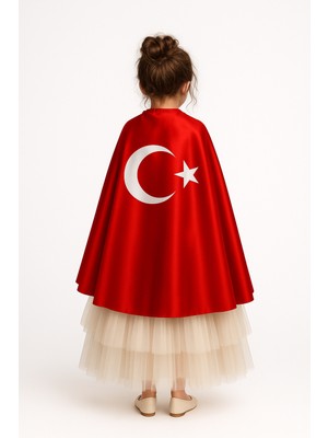 Parti Kırtasiye Türk Bayraklı Kırmızı Pelerin 23 Nisan 29 Ekim 10 Kasım 19 Mayıs Gösteri Kıyafetleri