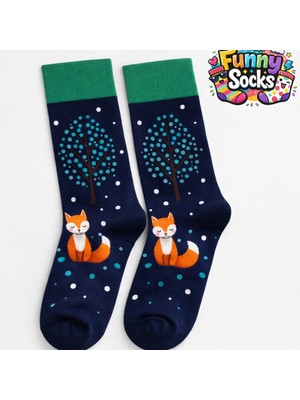 Orman Temalı Tilki Desenli Renkli Çorap | Funny Socks