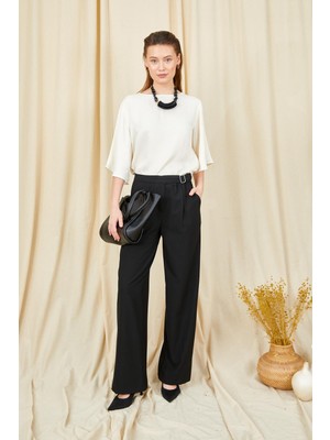 Tena Kadın Siyah 3522 Yan Tokalı Bol Kesim Pantolon