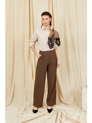 Tena Kadın Koyu Kahve 3522 Yan Tokalı Bol Kesim Pantolon