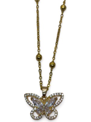 Nkie Jewels Altın Renk Kelebek Model Top Zincir Çelik Kolye - 3688
