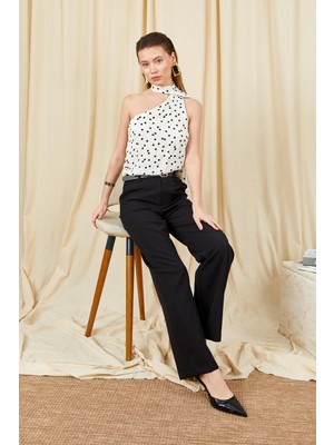 Tena Kadın Siyah 2039 Beli Kemerli Bol Paça Pantolon