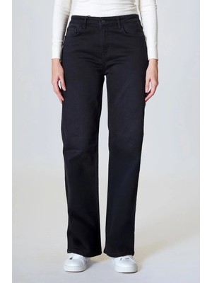 Twister Viola 9478-06 Black Rahat Kalıp Geniş Paça Likralı Kadın Kot Pantolon Koyu Antrasit