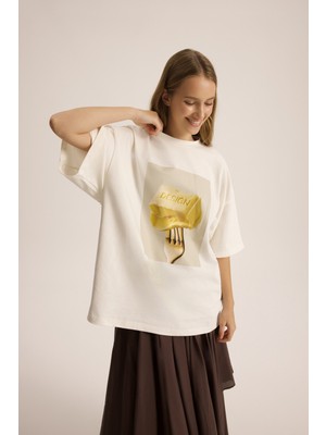 Mai Fork Design Beyaz Oversize T-Shirt