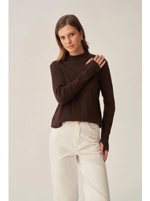 ALLDAY Kahve-Parmaklıklı Balıkçı Yaka Body