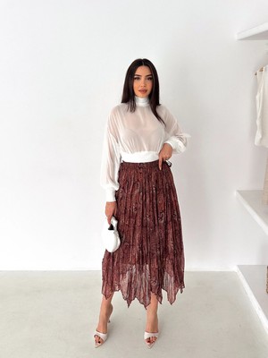 Win Moda Astarlı Şifon Asimetrik Etek – Beli Lastikli Tesettür Uyumlu 2614-ŞİFONETEK-4