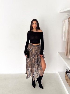 Win Moda Astarlı Şifon Asimetrik Etek – Beli Lastikli Tesettür Uyumlu 2614-ŞİFONETEK-2