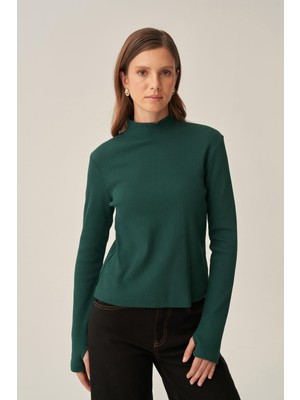 ALLDAY Zümrüt-Parmaklıklı Balıkçı Yaka Body