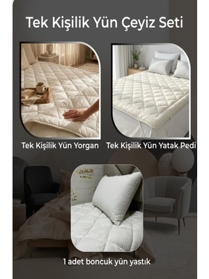 Merinos Tek Kişilik Yorgan + 100 x 200 Yatak Pedi + 1 Adet Yastık
