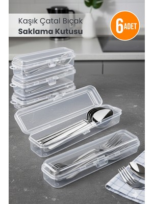 Orvila 6 Adet - Kaşık Çatal Bıçak Takımı Saklama Kutusu - Makyaj ve Kalemlik Şeffaf