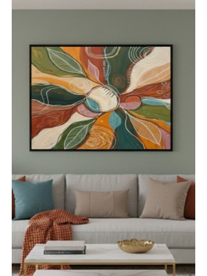 Safir Design Soyut Yaprak Desenli Çerçeveli Tablo Toprak Tonları ve Bohem Stil Çerçeveli Tablo