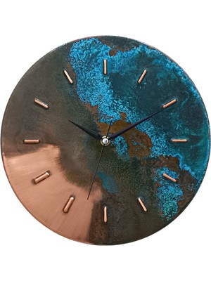 Copper Empire 30 cm Turkuaz Patinalı Bakır Duvar Saati.  Ev&ofis&gift, Hand Made, Rustik Bakır Duvar Saati.