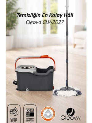 Cleova Cleanmate S2 Pedallı Mop Temizlik Seti Tekerlekli Kova Çıkarılabilir Çelik Sepet
