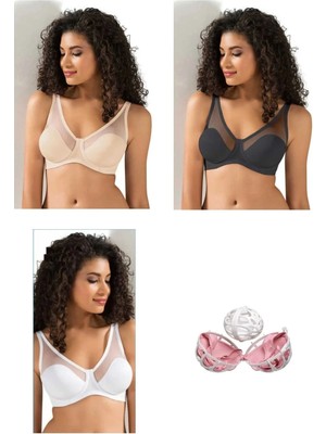 Le Jardin Kadın Toparlayıcı Tüllü Ince Soft Sütyen 3 Lü Paket+ Yıkama Topu