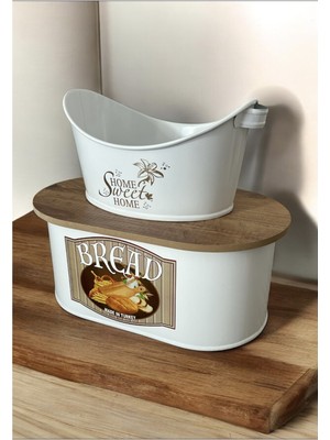 Feyza Design Şık Metal Büyük Boy Kapaklı Ekmeklik ve Sunumluk Seti (2'li)