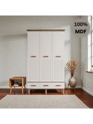 Flances Pera 3 Kapaklı Çekmeceli Mdf Gardırop