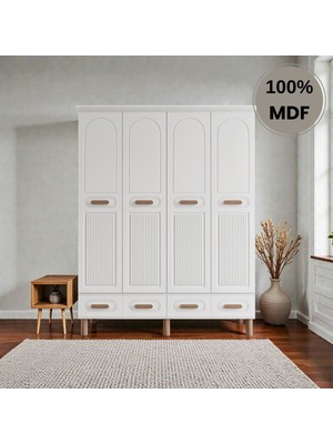 Flances Pera 4 Kapaklı Çekmeceli Mdf Gardırop