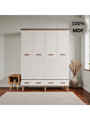 Flances Pera 4 Kapaklı Çekmeceli Mdf Gardırop