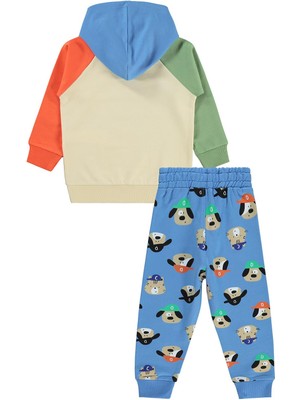 Civil Boys Kapşonlu Şapkalı Ayıcık Baskılı 2-5 Yaş Eşofman Takımı - Mavi 4-5 Yaş