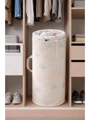 HomyJRs Krem Renk Büzgülü Silindir Hurç- Çok Amaçlı Battaniye Yorgan Oyuncak ve Çamaşır Sepeti