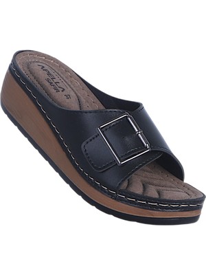 Apella 475-5 Safir Tek Toka Siyah Kadın Düz Terlik