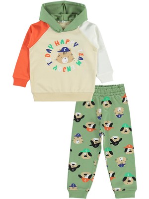 Civil Boys Kapşonlu Şapkalı Ayıcık Baskılı 2-5 Yaş Eşofman Takımı - Haki 3-4 Yaş