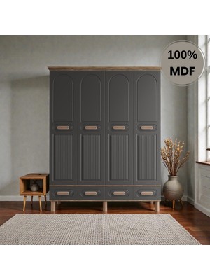 Flances Pera 4 Kapaklı Çekmeceli Mdf Gardırop