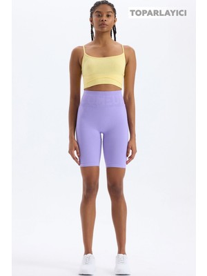 Beli Comeup Yazılı Toparlayıcı Biker Şort Ametist Moru