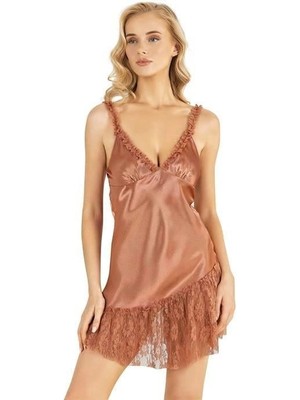 Liyuza Bakır Kısa Saten Gecelik 8238