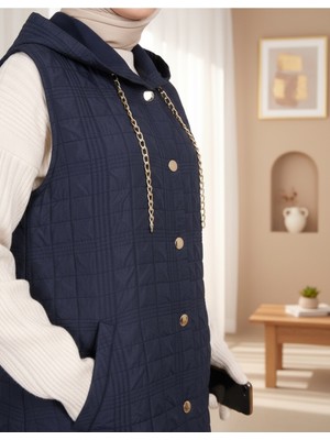 Modamorfo Kapşonlu Zincir Detaylı Cepli Kapitone Yelek -Laci