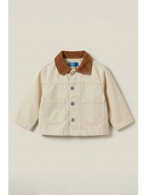 Miniğimin Cicileri Yaka Kadife Detaylı Erkek Çocuk Ceket - Krem