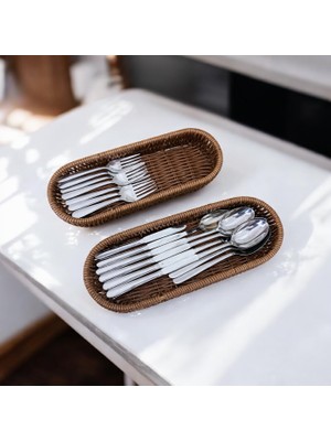 Zeynes Home 2'li Plastik Hasır Dikdörtgen Organizer / Sepet