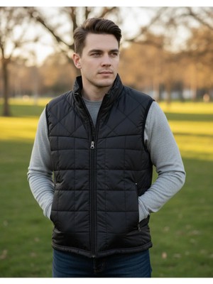 Hırdavat Home Siyah Erkek Şişme Yelek 2 Cepli Fermuarlı