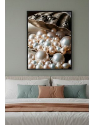 Safir Design Inci Taneleri ve Istiridye Temalı Çerçeveli Tablo Modern Yatak Odası Dekorasyonu