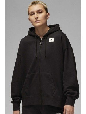 Nike Jordan Flight Full Zip Oversize Hoodie Kadın Oversize Kapüşonlu Sweatshirt Siyah