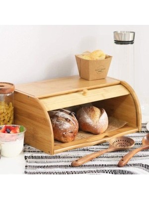 Feyza Design Doğal Bambu Ekmek Saklama Kutusu Geniş Kapaklı 38X19X23 cm