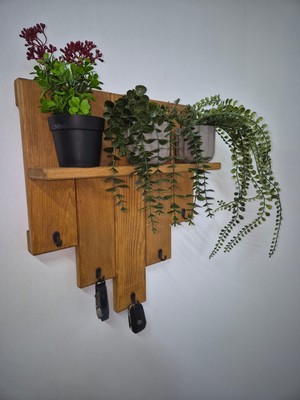 MRM WOOD MARMARASAUNA Dekoratif Ahşap Anahtarlık Duvar Askısı Raflı Organizer  Holü ve Ofis Kullanımı Için