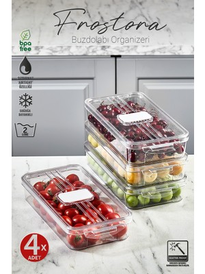 Feyza Design 4'lü Şeffaf 2l Frostora Buzdolabı Organizer ve Saklama Kabı Seti