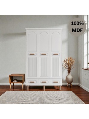 Flances Pera 3 Kapaklı Çekmeceli Mdf Gardırop