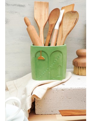 Feyza Design Yeşil Renkli Modern Tezgah Üstü Dik Kaşıklık, Şık ve Kullanışlı Tasarım