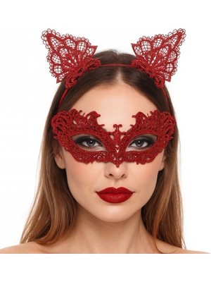 Ett Şık Kırmızı Dantel Maske ve Taç Seti 5 No – Maskeli Balo &amp; Özel Etkinlikler Dinç Store