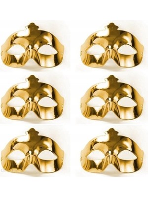 DS LLC Ieg™ Altın Metalize Renk Düz Balo Parti Maskesi 6 Adet DSLLCRS-ETIEG34