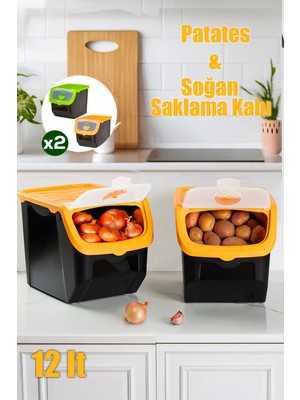 Feyza Design 2'li Çok Amaçlı Plastik Sebze ve Patates Saklama Kutusu Seti