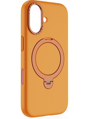 iPhone 17 Uyumlu Kılıf M-Safe Şarj Özellikli Metal Standlı Sıvı Silikon Lenyes CK223 Kapak Turuncu
