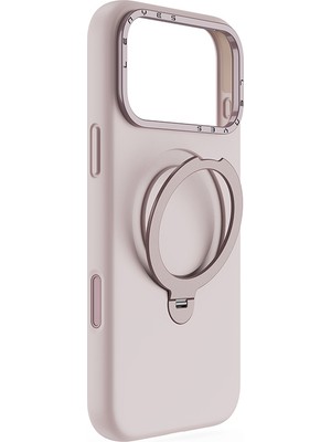 iPhone 17 Pro Uyumlu Kılıf M-Safe Şarj Özellikli Metal Standlı Sıvı Silikon Lenyes CK223 Kapak Pembe