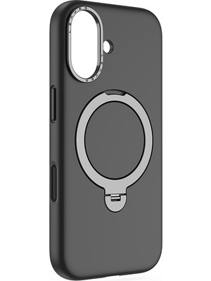 iPhone 17 Uyumlu Kılıf M-Safe Şarj Özellikli Metal Standlı Sıvı Silikon Lenyes CK223 Kapak Siyah